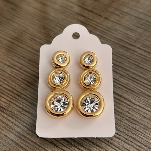 Vintage Swarovski Crystal Three Stone Drop Earrings, Gold-tone - Picture 13 of 16